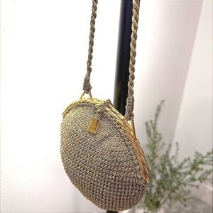 Bonwit Teller bag vintage European designer handbag gold metallic timepiece EUC